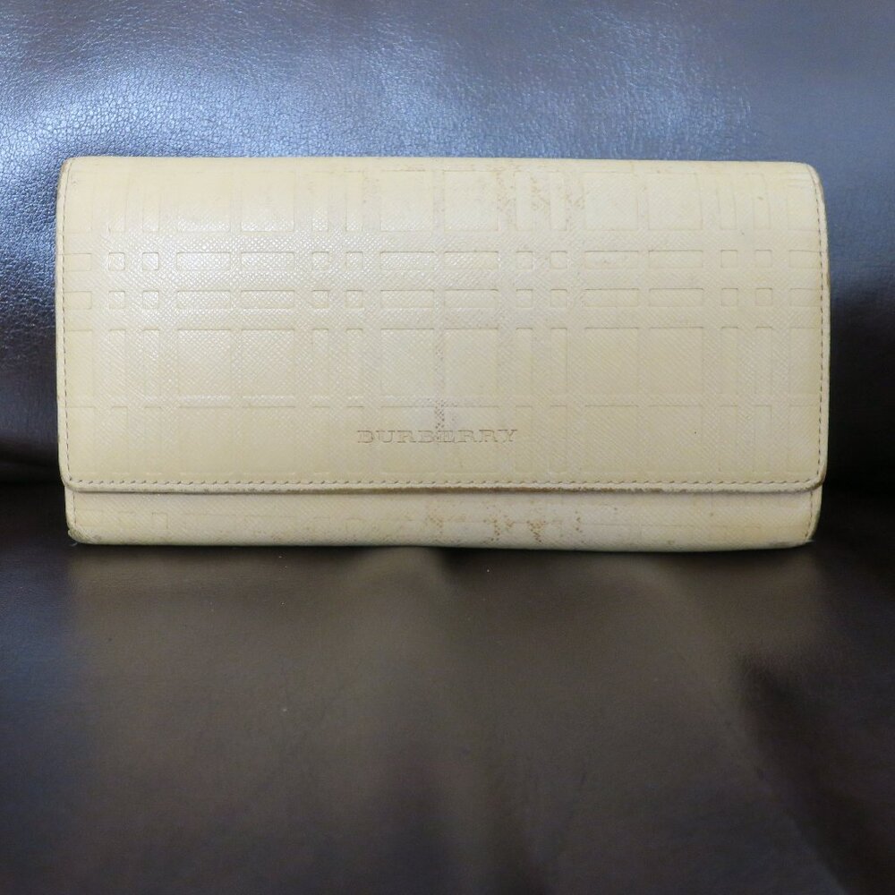Burberry Three Fold Wallet Emboss Check Women's Beige